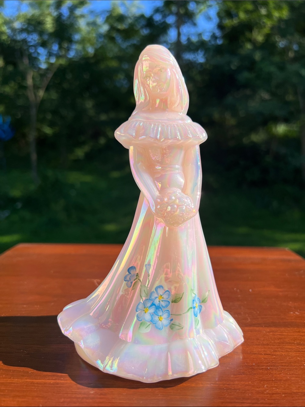 Fenton Handpainted Flower Girl Bridesmaid Pink Opalescent Iridescent Figurine